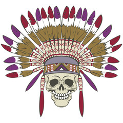Skull with indian headdress