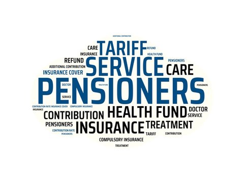 PENSIONERS - image with words associated with the topic HEALTH INSURANCE, word, image, illustration