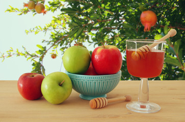 Rosh hashanah (jewish New Year holiday) concept. Traditional symbols