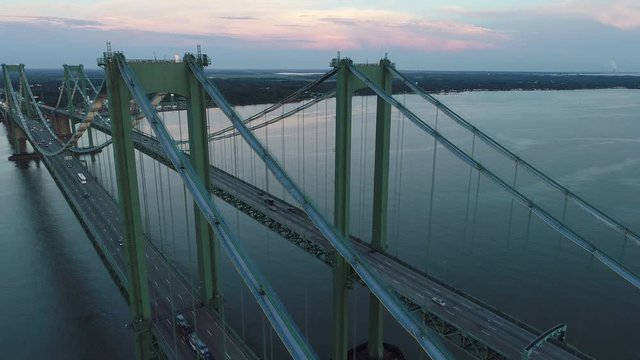 Aerial flyover Delaware Bridge tower 4k