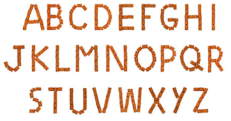 Alphabet made up of cookies on a white isolated background. Capital letters