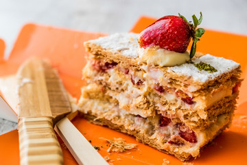 Strawberry puff mille-feuille with strawberry