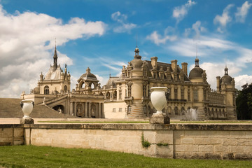 The castle of Chantilly is historical and architectural monument, France.