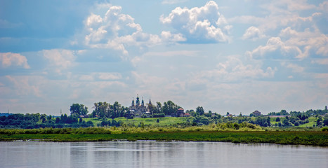 Church on Sukhona river embankment. Veliky Ustyug, Russia.