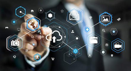 Businessman using digital cloud interface 3D rendering