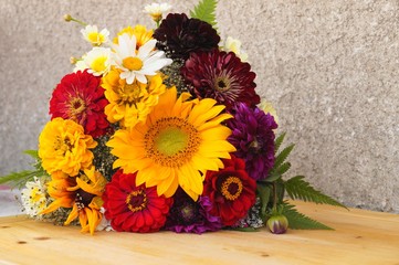 Beautiful sunflower and colorful flowers