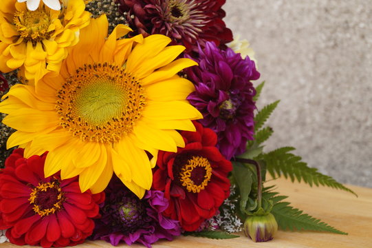 Beautiful sunflower and colorful flowers