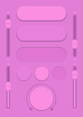 Control user interface. A set of buttons, sensors and sliders in retro style. Ui controls. Purple switches. Minimum and maximum