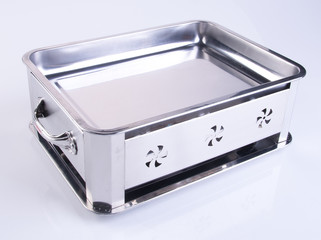 food containers or stainless steel food warmer on background.