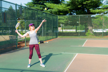 Sporty Caucasian Woman Playing Tennis