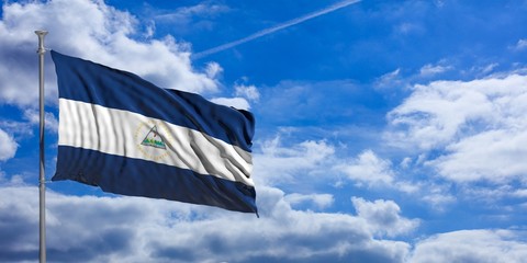 Nicaragua waving flag on blue sky. 3d illustration