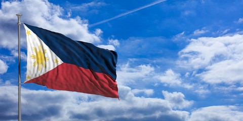 Philippines waving flag on blue sky. 3d illustration