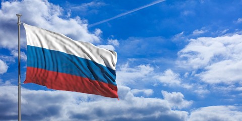 Russia waving flag on blue sky. 3d illustration