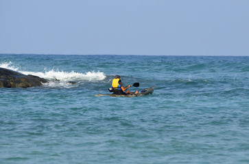 Sport  rowing on the sea kayak