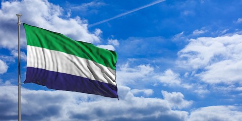 Sierra Leone waving flag on blue sky. 3d illustration