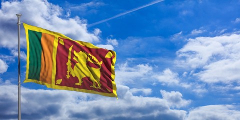 Sri Lanka waving flag on blue sky. 3d illustration