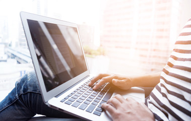 Young businessman multitasking using laptop.Business technology lifestyle.working,workplaces