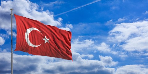 Turkey waving flag on blue sky. 3d illustration