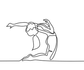 Continuous line drawing. Woman doing exercise in yoga pose. Vector Illustration