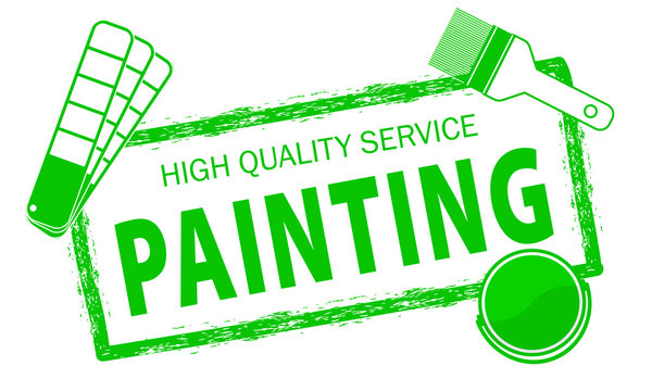 Painting Services Logo.  Stamp of  Painting Services. High quality service logo. Set of repair tools. Stock vector. Flat design.