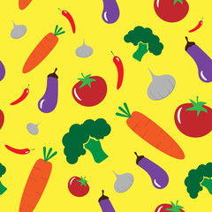 Vegetables on yellow background seamless pattern flat design