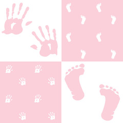Fototapeta premium baby girl, handprint, footprint, vector set