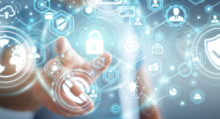 Businessman protecting his data personal information 3D rendering