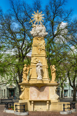 Fototapeta na wymiar Subotica, Serbia - April 23, 2017: The Holy Trinity monument in Subotica town, Serbia