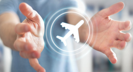 Businessman booking his flight with modern digital application 3D rendering