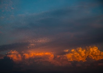 By the evening sun illuminated cumulonimbus over the city of Erlangen in Germany