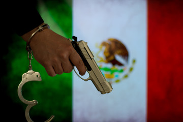Crime and justice concept with handgun