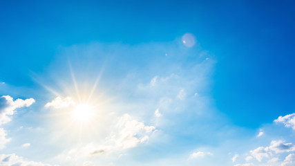 Sunny background, wonderful blue sky with bright sun