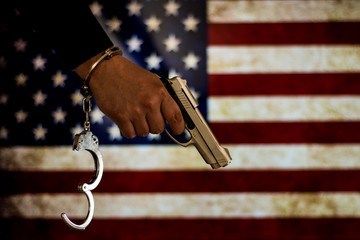 Crime and justice concept with handgun