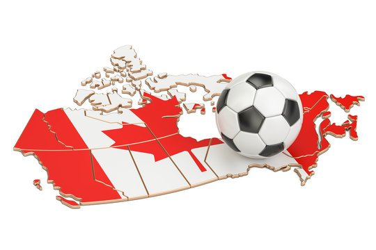Football ball with map of Canada concept, 3D rendering