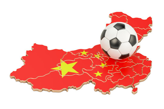 Football ball with map of China concept, 3D rendering