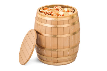 Wooden barrel full of gold coins, 3D rendering © alexlmx