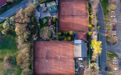 tennis court in a city