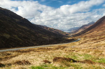 Road around Bidein Clann Raonaild, Highlands, Scotland, UK