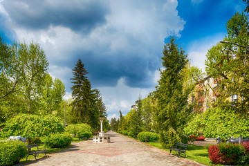 Fototapeta premium Subotica, Serbia - April 23, 2017: Memorial fountains for the Olympians. It is dedicated to athletes from Subotica who have won Olympic medals.