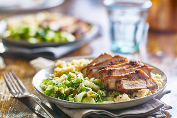 tasty blackened pork with tomatillo salsa and barley