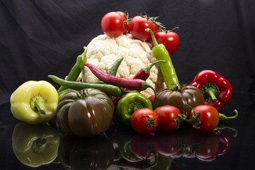 Colorful fruits and vegetables black arkapland