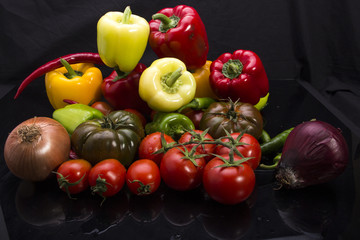 Colorful fruits and vegetables black arkapland