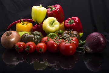 Colorful fruits and vegetables black arkapland