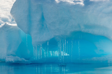 Icebergs with icicles along the Antarctic Peninsula