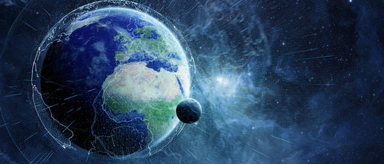 Fototapeta na wymiar Global network and datas exchanges over the planet Earth 3D rendering