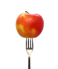 Apple fork healthy lifestyle organic food isolated on white background