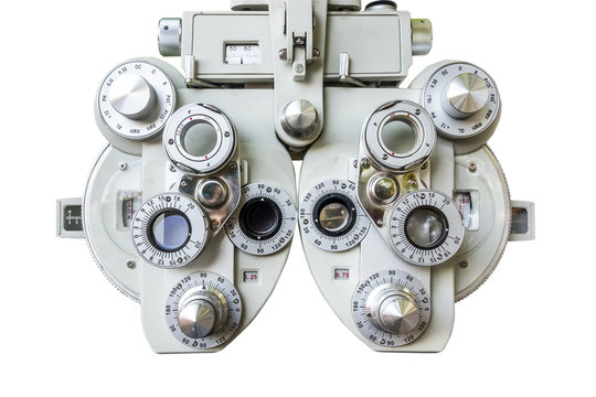 Phoropter, Medical eye optometrist equipment used for medical eye exams..