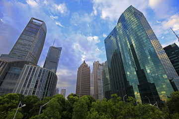 Fototapeta premium Office building as the background, the landmark of Shanghai in China