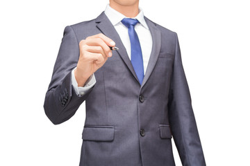 Business man holding a pen, isolate background of business man for conceptual.