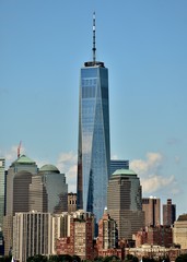 The Freedom Tower (One World Trade Center) and World Financial Center in downtown Manhattan.  - obrazy, fototapety, plakaty